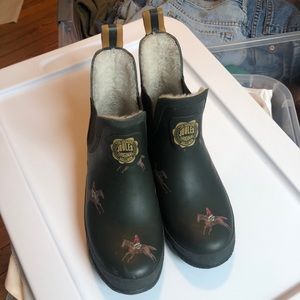 Joules Original Wellibob Chelsea Rain Boot Army Green Mustard Jockey Print Sz 8